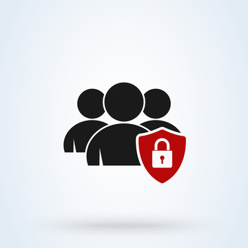 Group icon with padlock, security. Simple vector modern design illustration.