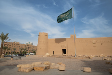 Al Masmak Fortress in Riyadh with Saudi flag, Saudi Arabia