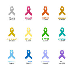 Cancer Awareness Ribbon Set on white background