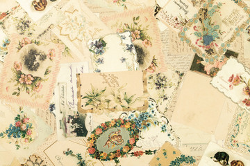 Collage d'anciennes cartes de voeux du début du 20ème siècle, datant de la première guerre mondiale