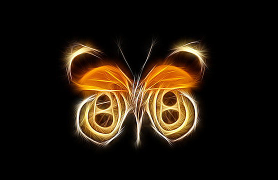 Fractal image of an orange butterfly on a contrasting black background