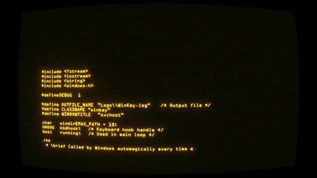 Yellow Keylogger Code on Screen Graphic Element Background