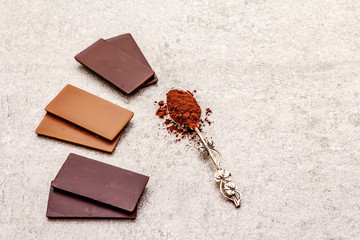 Assorted chocolate with different cocoa content