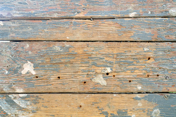 Old wooden boards painted with blue paint.