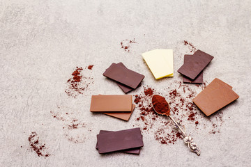 Assorted chocolate with different cocoa content