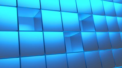 Virtual cubes wall design. Abstract structural engineering background, 3d render.