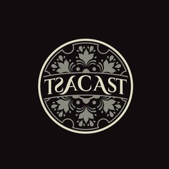 Floral ornament with text inside circle seal logo design