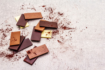 Assorted chocolate with different cocoa content