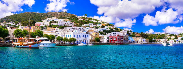Beautiful traditional Greek island Leros. Dodecanese. view of Agia Marina village and port