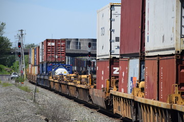 Fototapeta premium Train entering Rail Yard in Syracuse New York