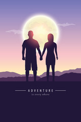 couple in love silhouette by full moon adventure design vector illustration EPS10