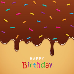 happy birthday sweet melting chocolate icing with colorful sprinkles vector illustration EPS10