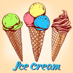 Ice cream set hand drawn vector illustration realistic sketch