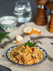 vegetarian rice with vegetables and herbs