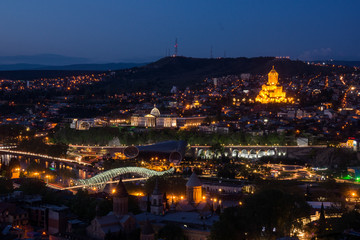 tblisi city panorama with most monuments at night © Horner