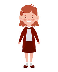 student girl standing smiling on white background