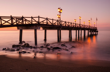 Early hours of daylight on the beach of Marbella on the Costa de Sol (Malaga) Spain