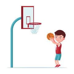 Boy basketball player throws ball in the basket
