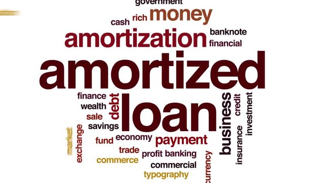 Amortized loan animated word cloud. Kinetic typography.