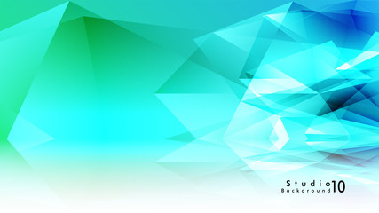 Vector studio background. abstract triangles with colorful gradients and background mirrors.