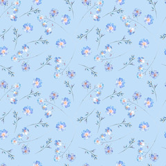 Watercolr seamless pattern with forget-me-not flowers