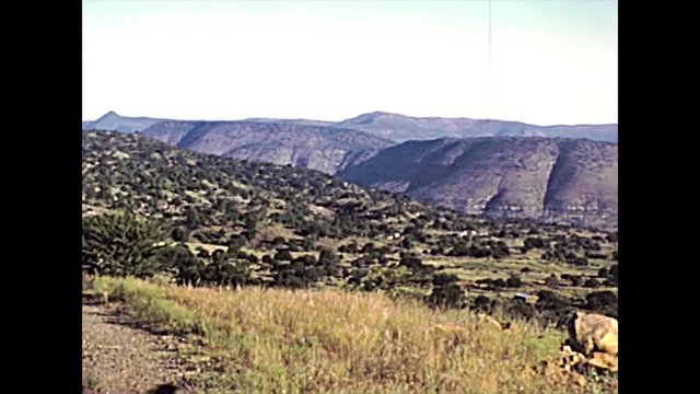 panorama of Shakaland area of Durban province. Historical archival of South Africa in 1980s.
