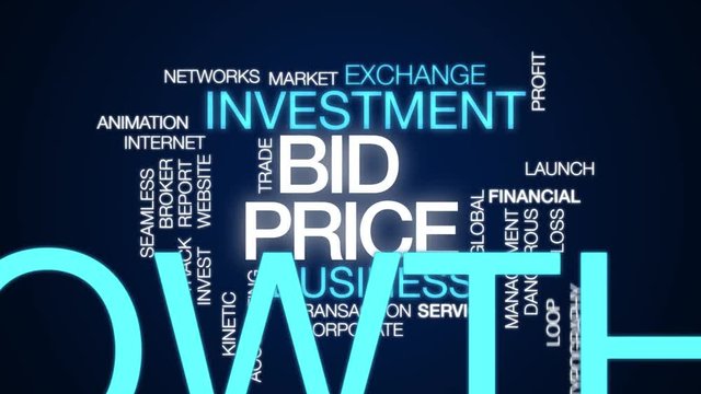 Bid price animated word cloud. Kinetic typography.