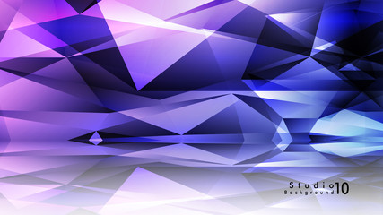 Obraz premium Vector studio background. abstract triangles with colorful gradients and background mirrors.