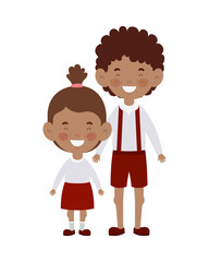 couple students standing smiling on white background