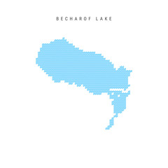 Obraz premium Vector Blue Wave Pattern Map of Becharof Lake. Wavy Line Pattern Silhouette of Becharof Lake