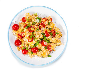 Breakfast - scrambled eggs with vegetables