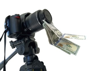 Camera and money, earnings for photographs 