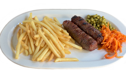 Barbeque sausages with french fries
