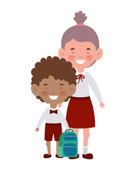couple students standing smiling on white background