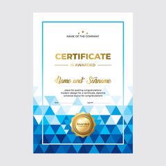 Certificate design, layout diploma for education, creative blue background for placing text
