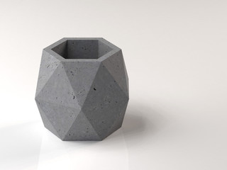 Polygonal pot for plants made of concrete. The object of modern interior design. 3D illustration