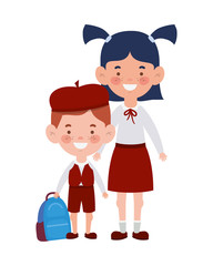 couple students standing smiling on white background