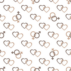 Pattern gender symbols, hearts. Valentine's Day