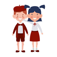 couple students standing smiling on white background