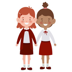 student girls standing smiling on white background