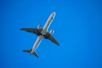Passenger aircraft in the sky going to land.