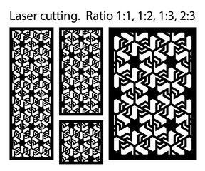 Laser cnc pattern. Set of decorative vector panels for laser cutting. Template for interior partition in arabic style. Ratio 1:1,1:2,1:3,2:3