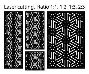 Laser pattern. Set of decorative vector panels for laser cutting. Template for interior partition in arabesque style. Ratio 1:1,1:2,1:3,2:3