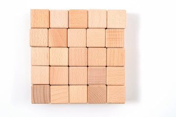 Wooden toy blocks isolated on white background. Clipping path included.