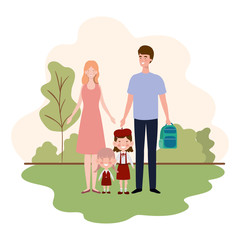 couple of parents with children in landscape