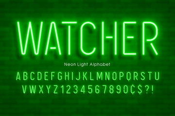 Neon light 3d alphabet, extra glowing font.