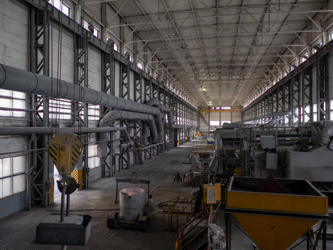 Aluminum plant. aluminum smelting bucket. Safe environmental high-tech processes. Modern smelter. Melting furnace 