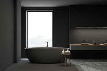 Naklejka na ściany i meble Loft grey bathroom interior, tub and sink