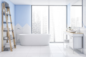 Fototapeta na wymiar Loft white and blue bathroom interior