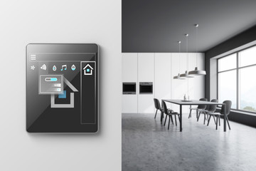 Smart home icons in white kitchen